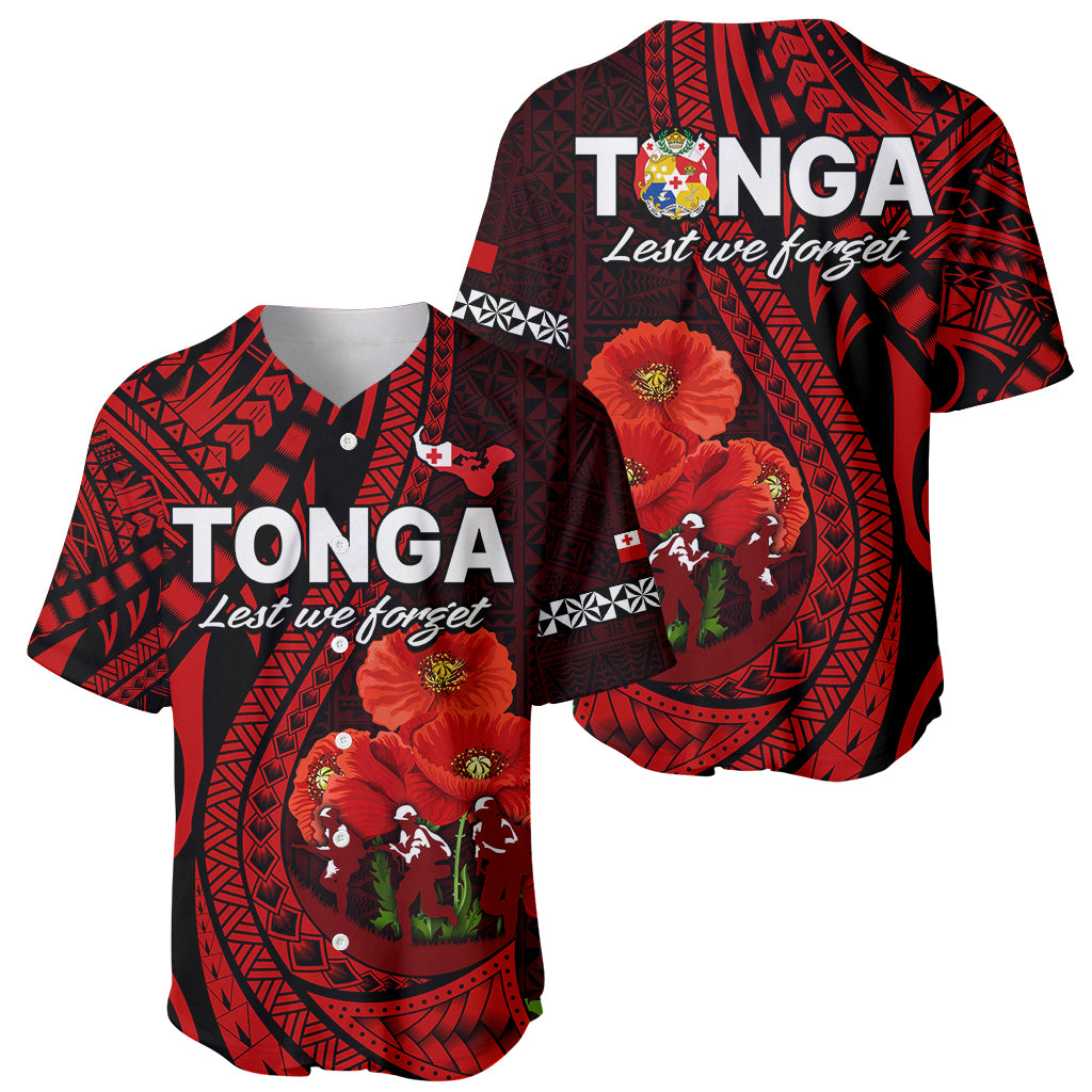 Tonga ANZAC Day Baseball Jersey Lest We Forget Red Version LT9 Red - Polynesian Pride