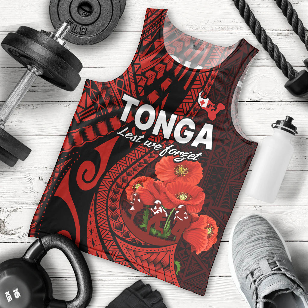 Tonga ANZAC Day Men Tank Top Lest We Forget Red Version LT9 Red - Polynesian Pride