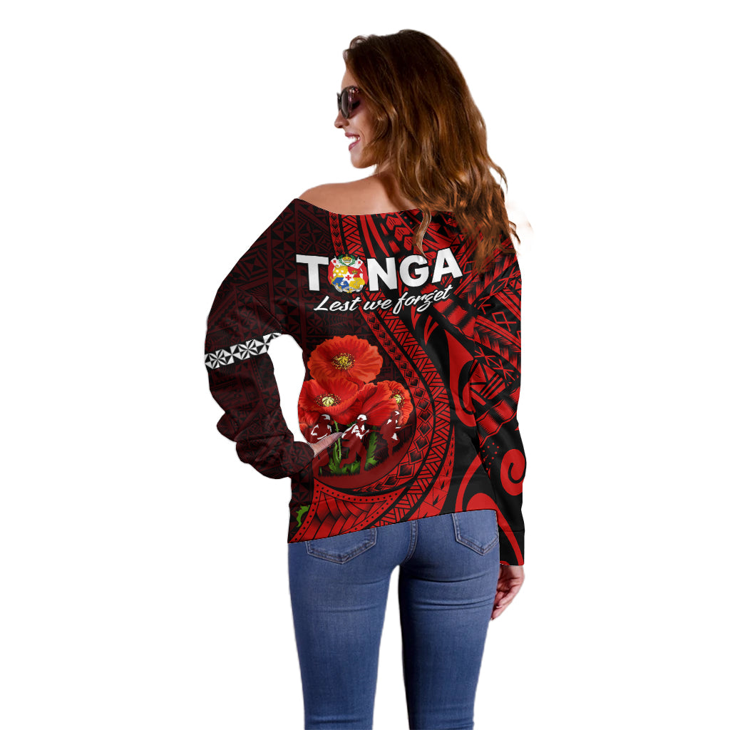 Tonga ANZAC Day Off Shoulder Sweater Lest We Forget Red Version LT9 - Polynesian Pride