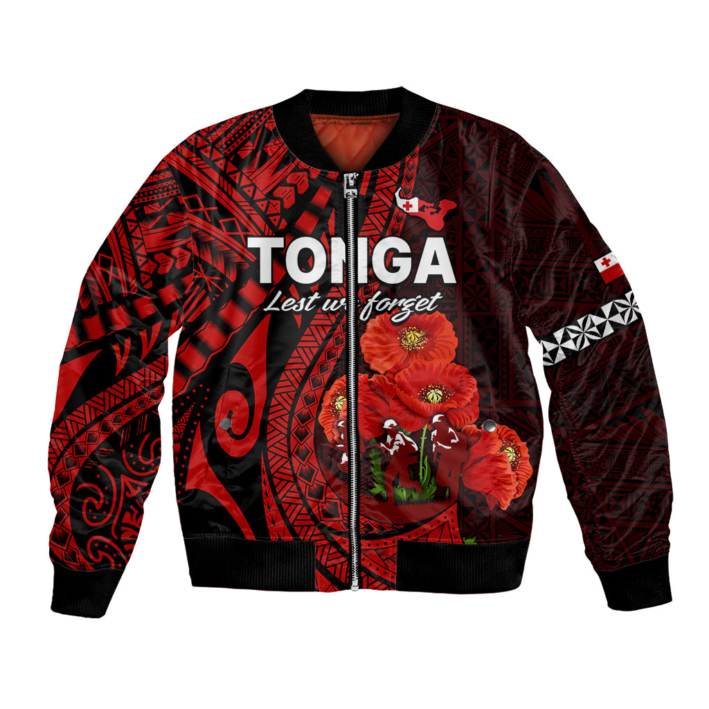 (Custom Personalised) Tonga ANZAC Day Bomber Jacket Lest We Forget Red Version LT9 Unisex Red - Polynesian Pride