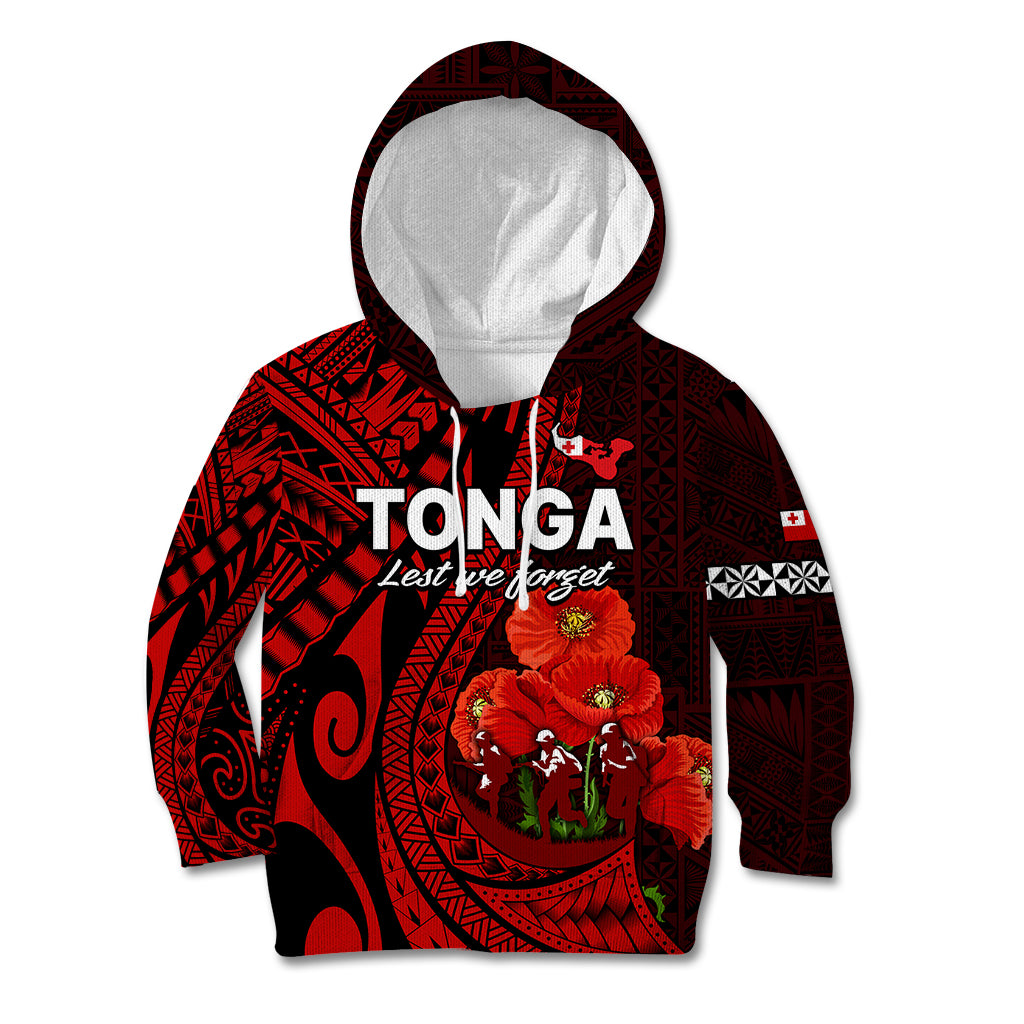 (Custom Personalised) Tonga ANZAC Day Kid Hoodie Lest We Forget Red Version LT9 Red - Polynesian Pride