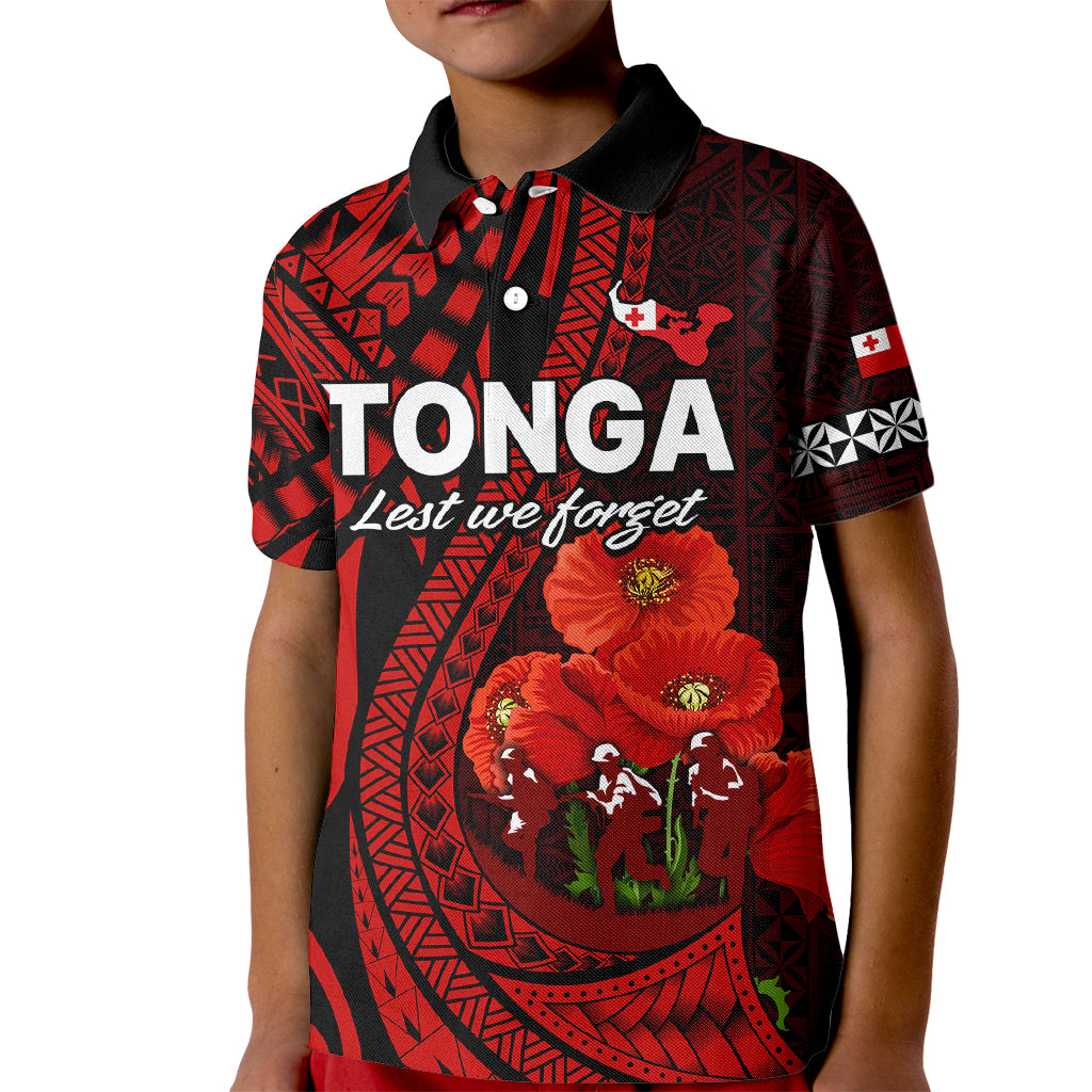 (Custom Personalised) Tonga ANZAC Day Kid Polo Shirt Lest We Forget Red Version LT9 Kid Red - Polynesian Pride