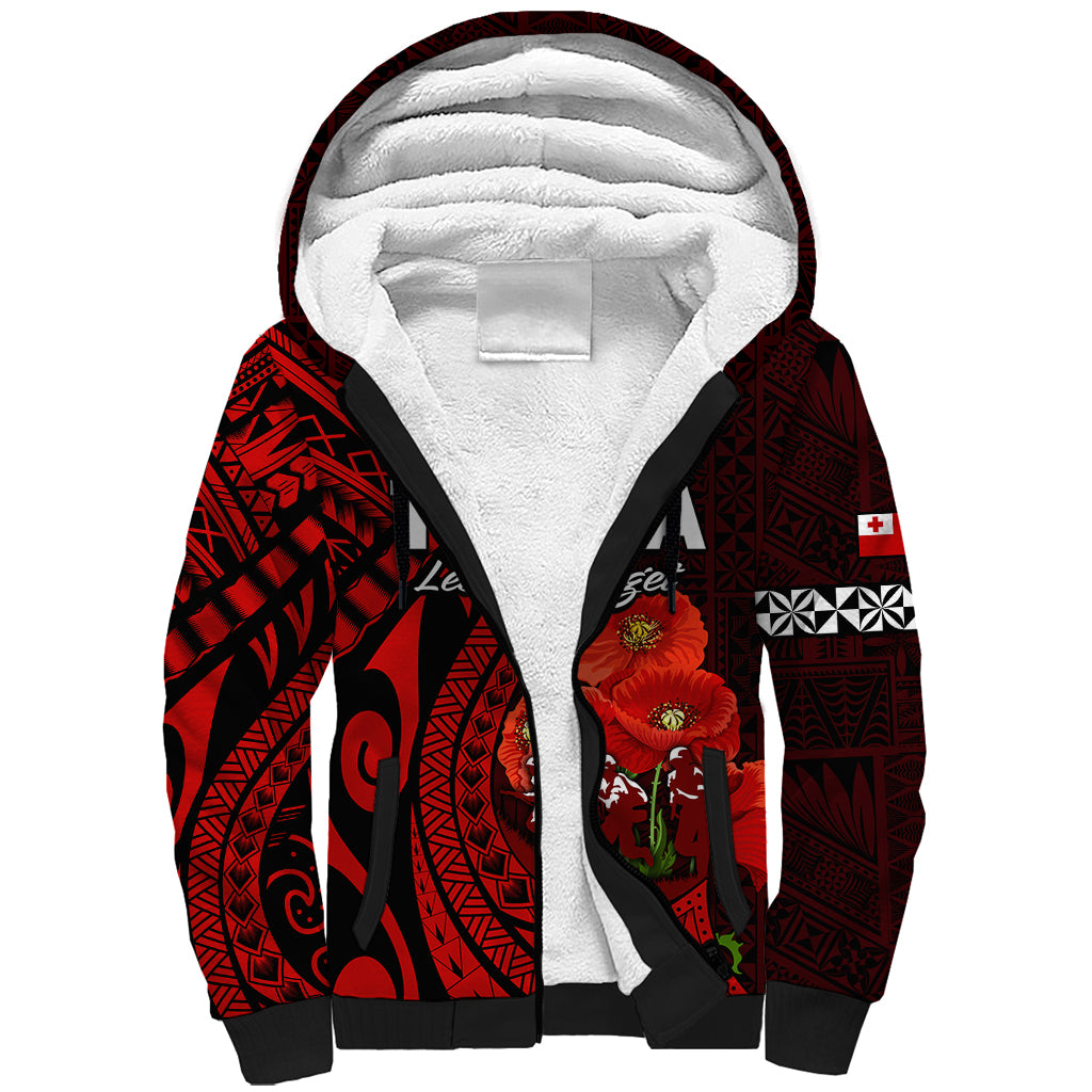 (Custom Personalised) Tonga ANZAC Day Sherpa Hoodie Lest We Forget Red Version LT9 Unisex Red - Polynesian Pride