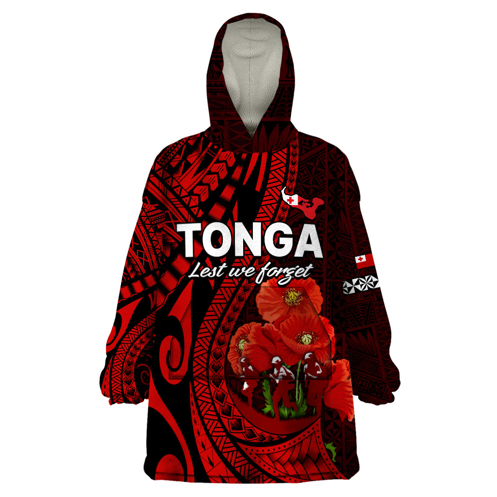 (Custom Personalised) Tonga ANZAC Day Wearable Blanket Hoodie Lest We Forget Red Version LT9 One Size Red - Polynesian Pride