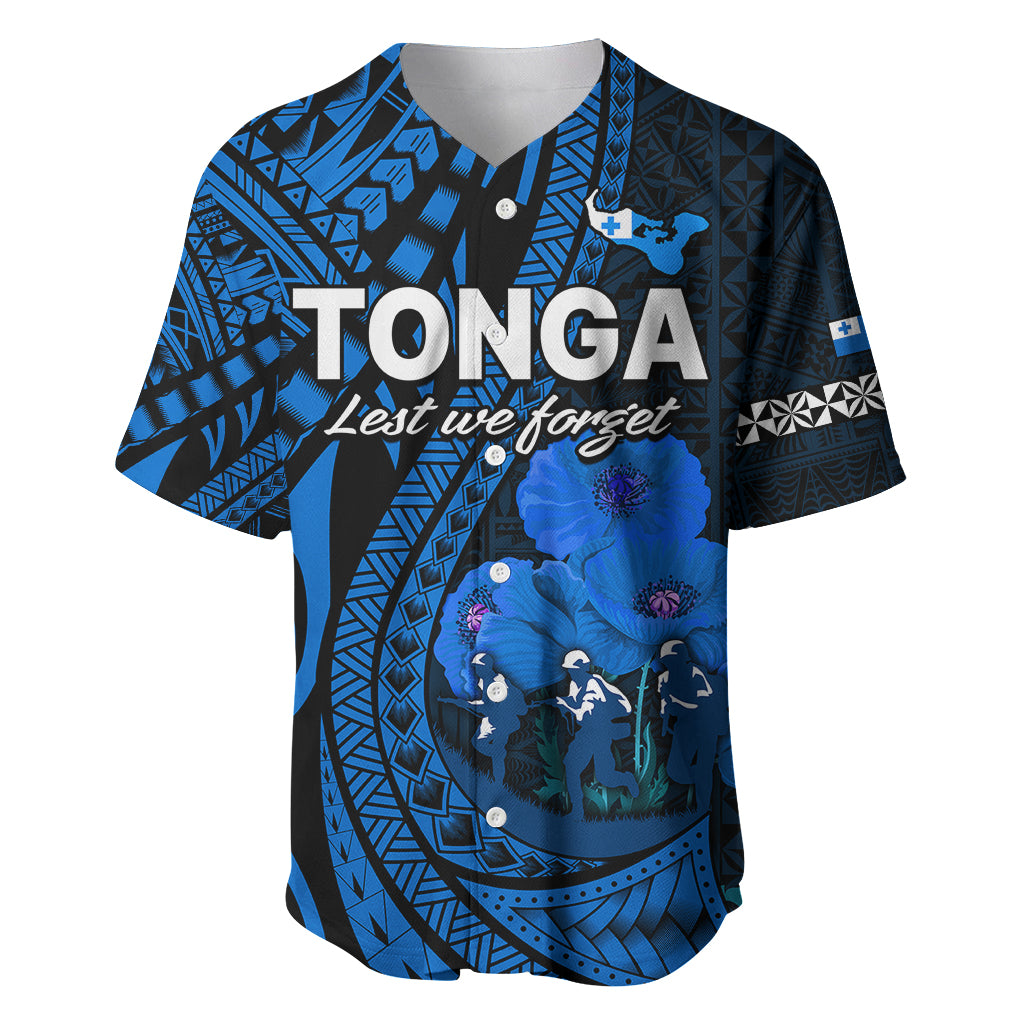 Tonga ANZAC Day Baseball Jersey Lest We Forget Blue Version LT9 - Polynesian Pride