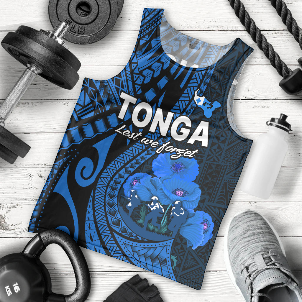 Tonga ANZAC Day Men Tank Top Lest We Forget Blue Version LT9 Blue - Polynesian Pride