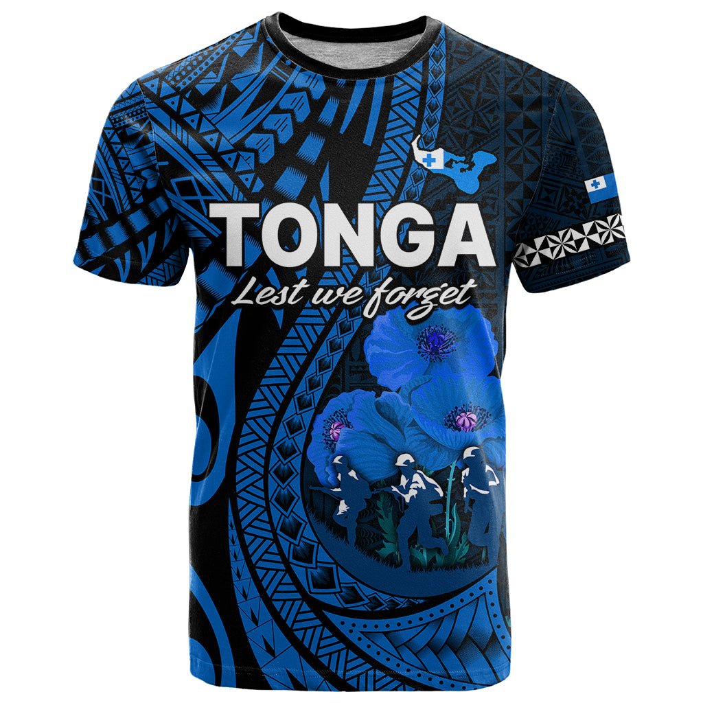 Custom Tonga ANZAC Day T Shirt Lest We Forget Blue Version LT9 Blue - Polynesian Pride