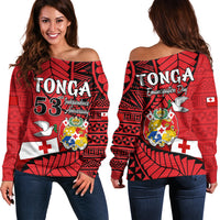 Tonga Emancipation Day Off Shoulder Sweater Happy 53rd Independence Anniversary LT9 Women Red - Polynesian Pride