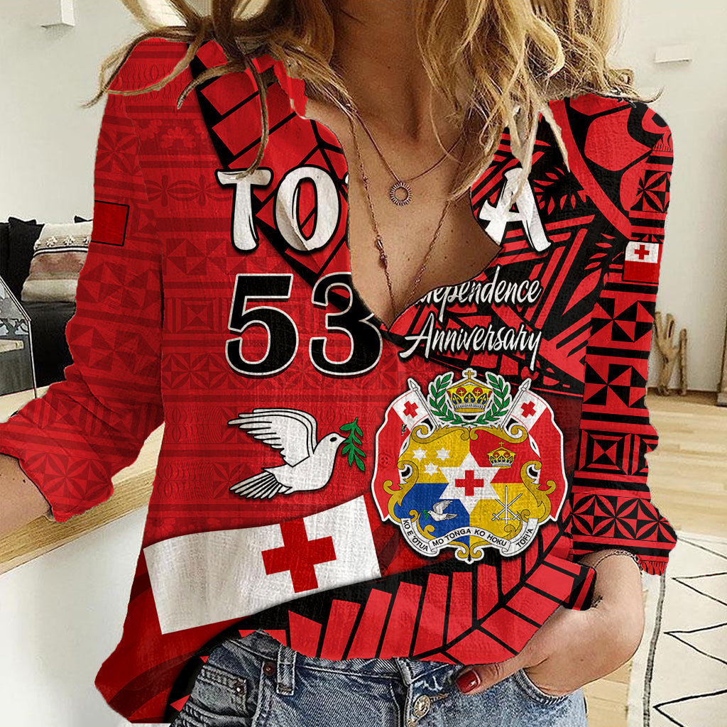 (Custom Personalised) Tonga Emancipation Day Women Casual Shirt Happy 53rd Independence Anniversary LT9 Female Red - Polynesian Pride