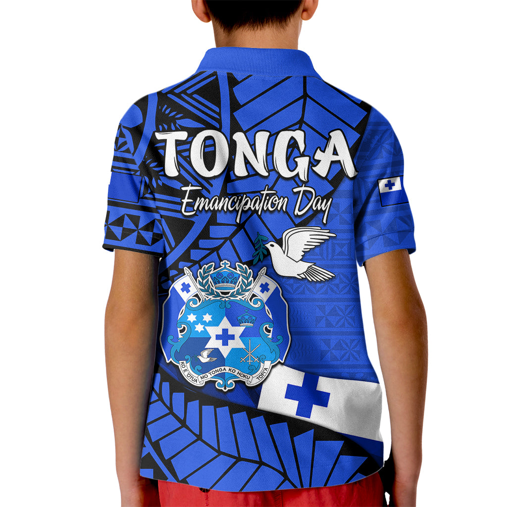 Tonga Emancipation Day Kid Polo Shirt Happy 53rd Independence Anniversary Blue Version LT9 - Polynesian Pride