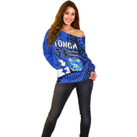 Tonga Emancipation Day Off Shoulder Sweater Happy 53rd Independence Anniversary Blue Version LT9 - Polynesian Pride