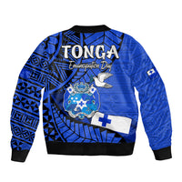 Tonga Emancipation Day Sleeve Zip Bomber Jacket Happy 53rd Independence Anniversary Blue Version LT9 - Polynesian Pride