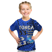 (Custom Personalised) Tonga Emancipation Day Kid T Shirt Happy 53rd Independence Anniversary Blue Version LT9 Youth XL Size14 - Polynesian Pride