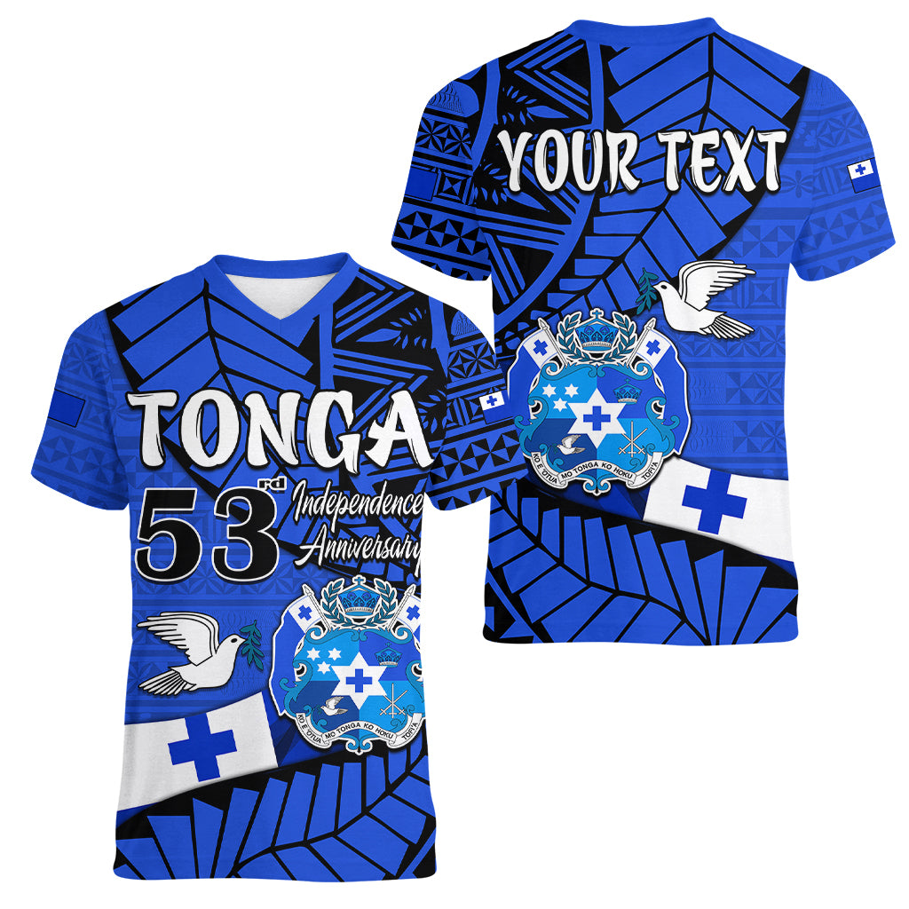 (Custom Personalised) Tonga Emancipation Day Women V Neck T Shirt Happy 53rd Independence Anniversary Blue Version LT9 Female Blue - Polynesian Pride