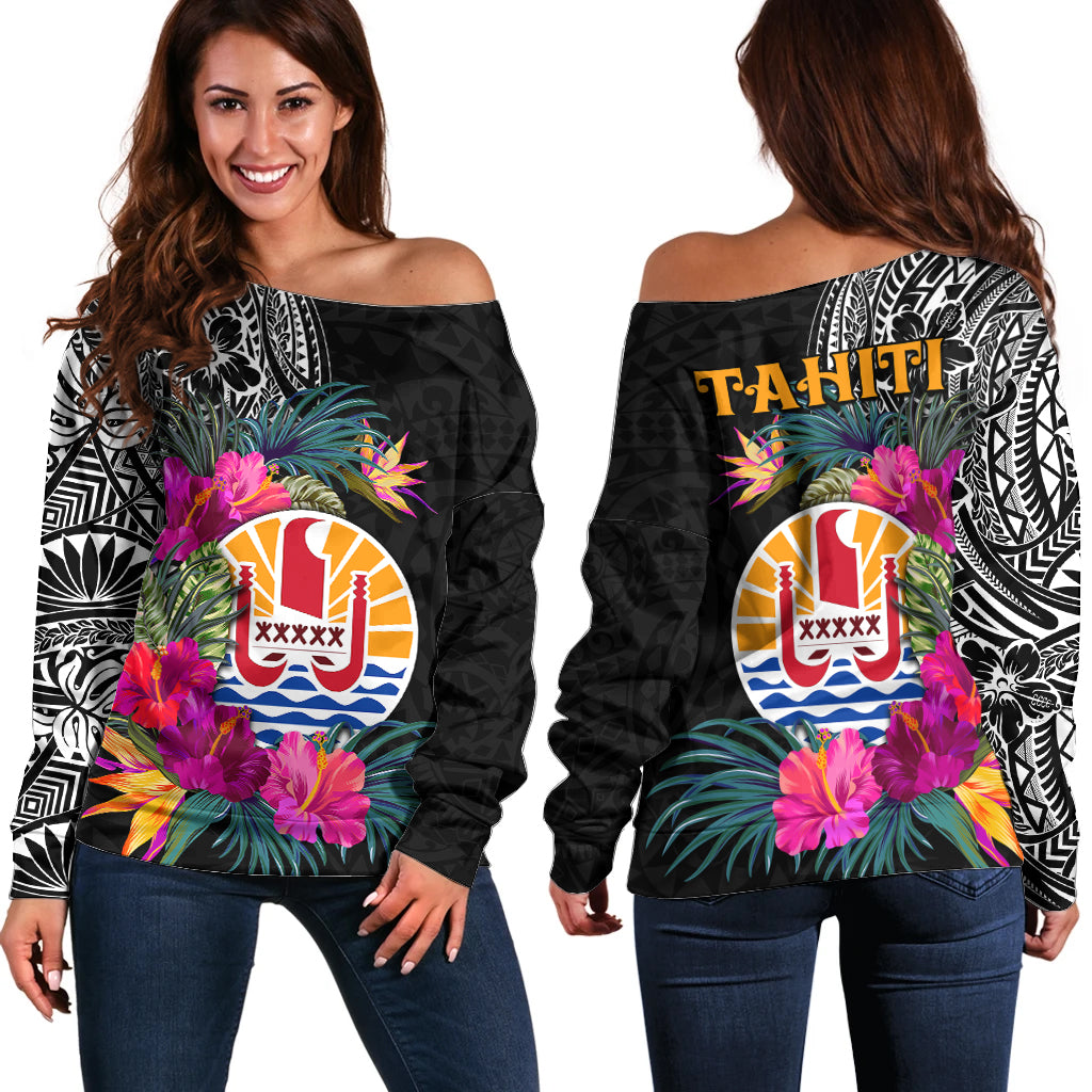 Tahiti Island Off Shoulder Sweater French Polynesian Tropical LT9 Women Black - Polynesian Pride