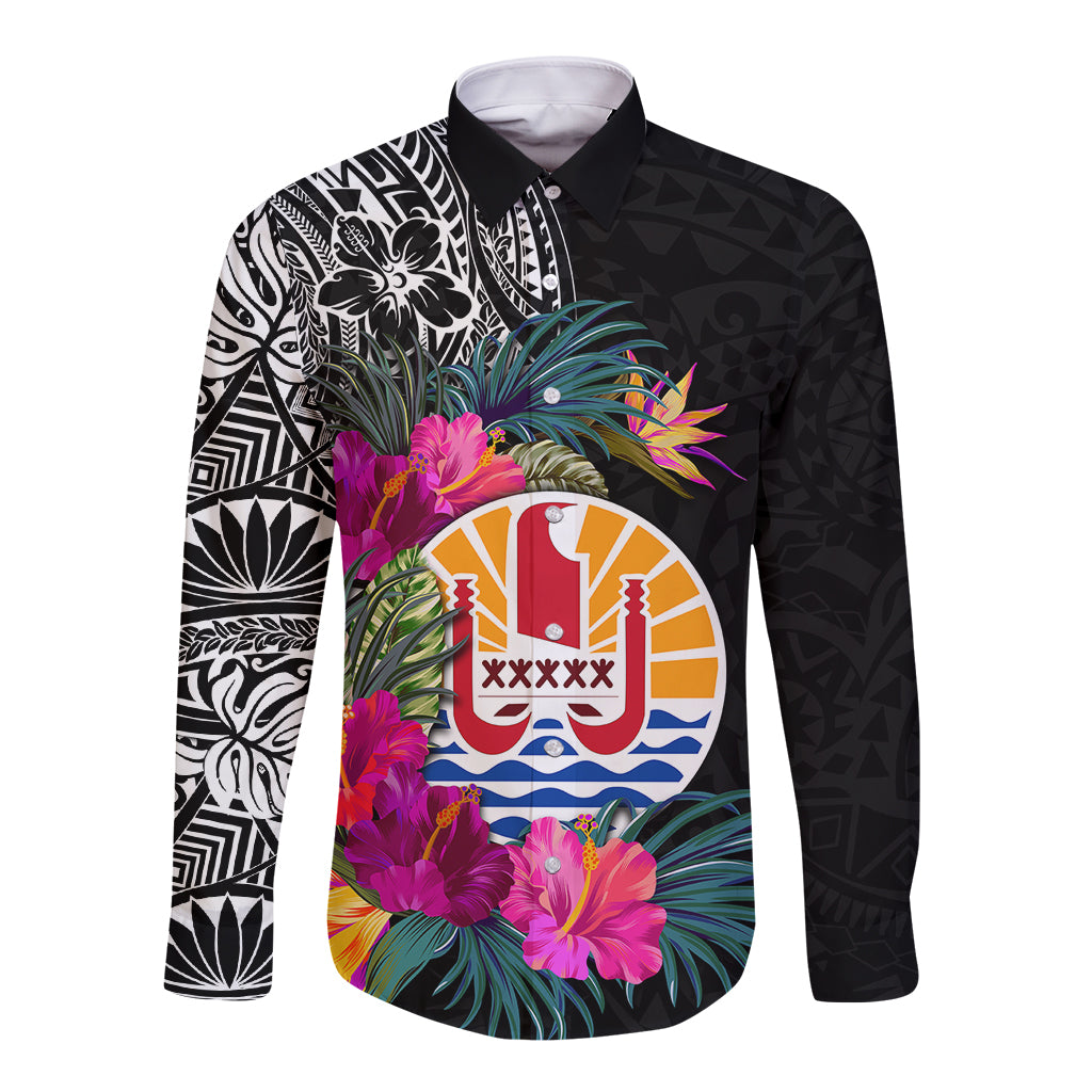 (Custom Personalised) Tahiti Island Long Sleeve Button Shirt French Polynesian Tropical LT9 Unisex Black - Polynesian Pride