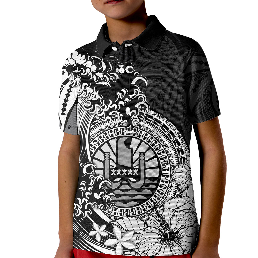 Polynesian Tahiti Island Kid Polo Shirt The Wave of Water - Black LT9 Kid Black - Polynesian Pride