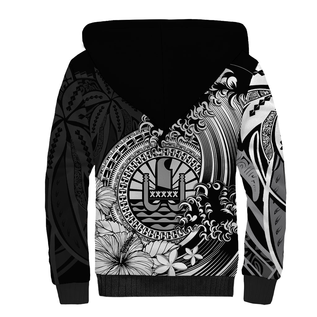 Polynesian Tahiti Island Sherpa Hoodie The Wave of Water - Black LT9 - Polynesian Pride