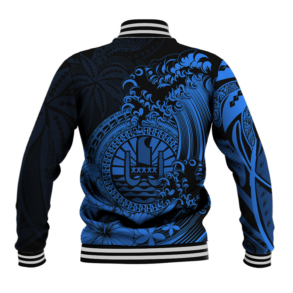 Polynesian Tahiti Island Baseball Jacket The Wave of Water - Blue LT9 - Polynesian Pride