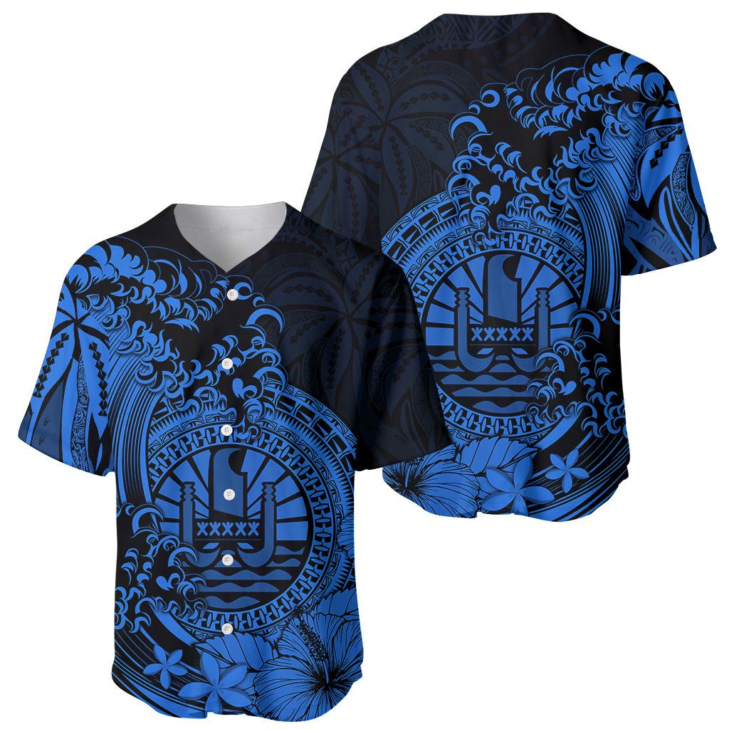 Polynesian Tahiti Island Baseball Jersey The Wave of Water - Blue LT9 Blue - Polynesian Pride