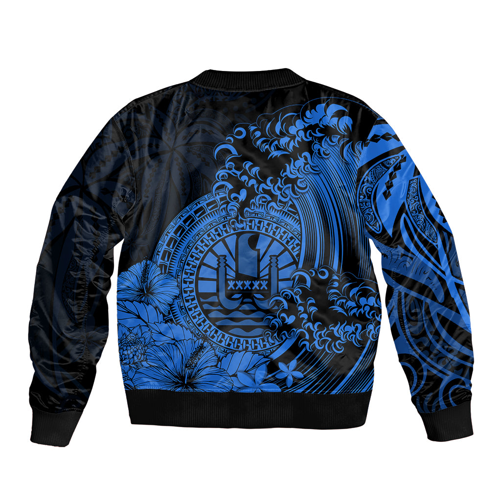 Polynesian Tahiti Island Bomber Jacket The Wave of Water - Blue LT9 - Polynesian Pride