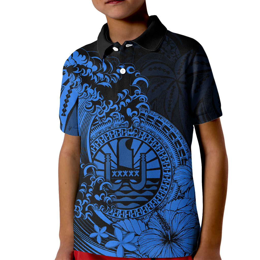 Polynesian Tahiti Island Kid Polo Shirt The Wave of Water - Blue LT9 Kid Blue - Polynesian Pride