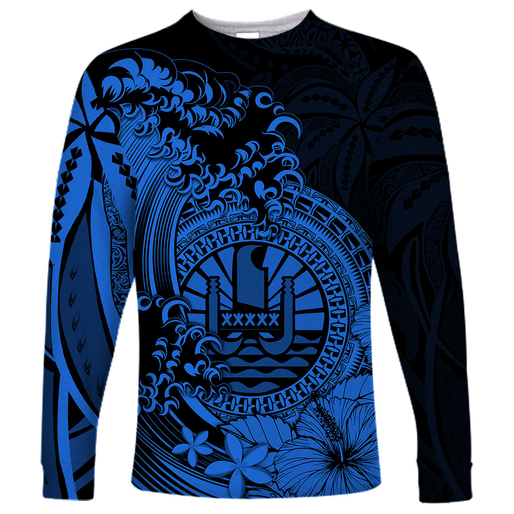 Polynesian Tahiti Island Long Sleeve Shirt The Wave of Water - Blue LT9 Unisex Blue - Polynesian Pride