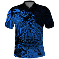Polynesian Tahiti Island Polo Shirt The Wave of Water Blue LT9 Blue - Polynesian Pride
