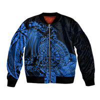 Polynesian Tahiti Island Sleeve Zip Bomber Jacket The Wave of Water - Blue LT9 Unisex Blue - Polynesian Pride