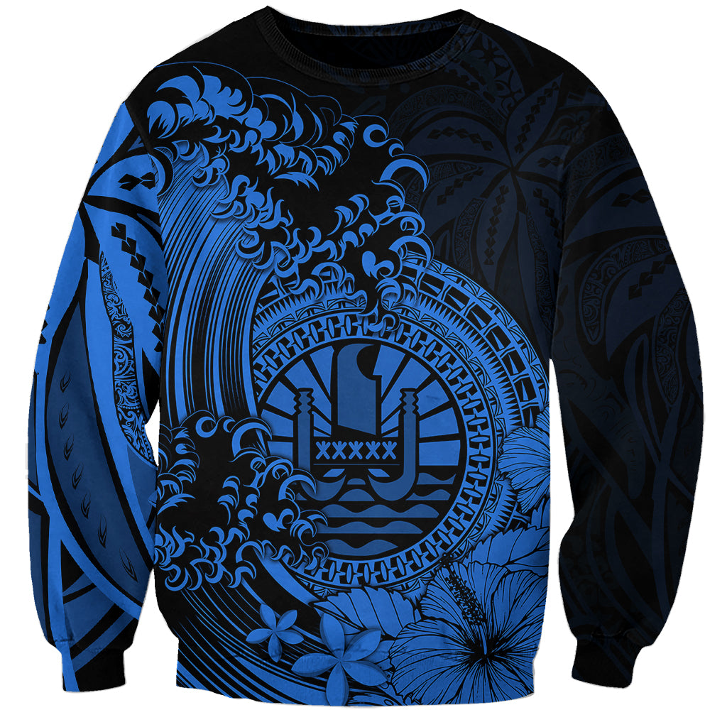 Polynesian Tahiti Island Sweatshirt The Wave of Water - Blue LT9 Unisex Blue - Polynesian Pride