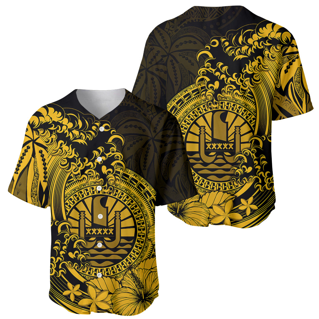 Polynesian Tahiti Island Baseball Jersey The Wave of Water - Gold LT9 Gold - Polynesian Pride