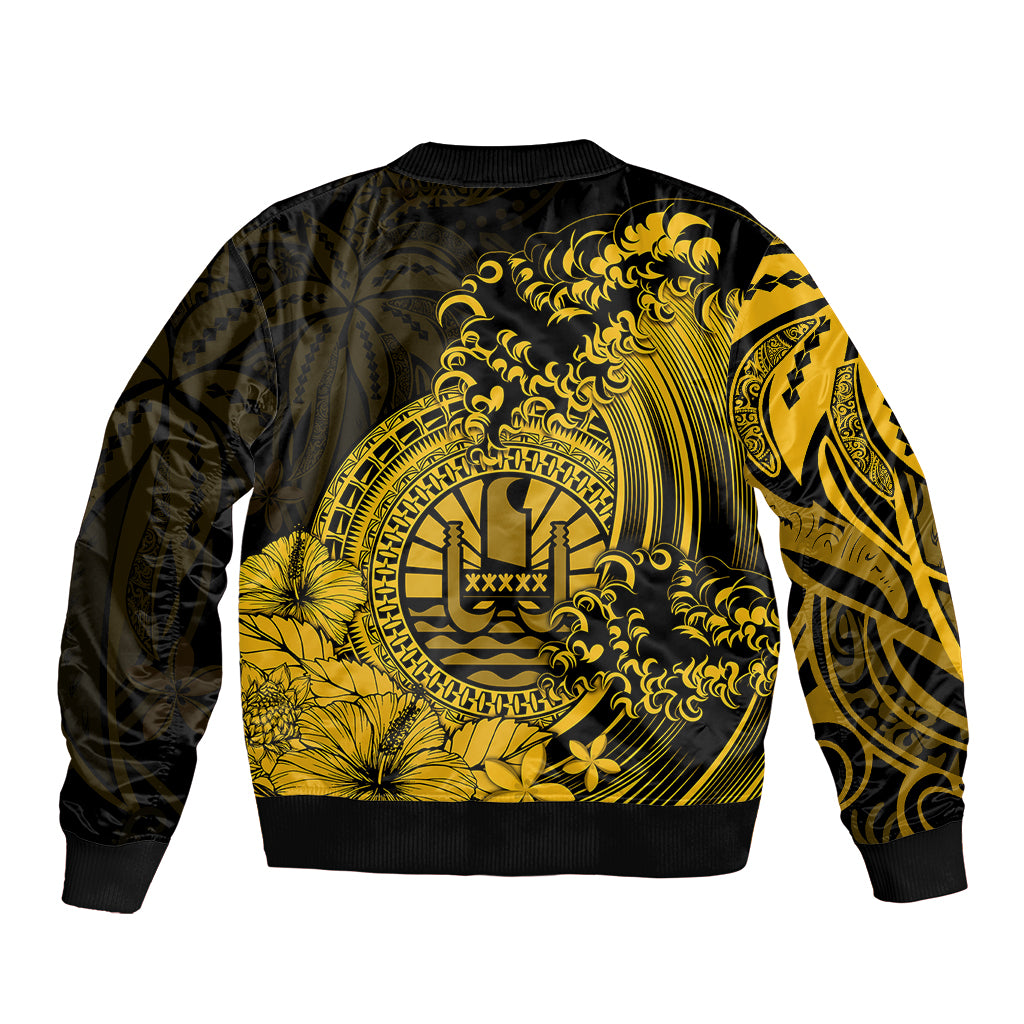 Polynesian Tahiti Island Bomber Jacket The Wave of Water - Gold LT9 - Polynesian Pride