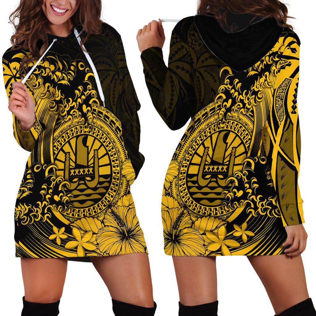 Polynesian Tahiti Island Hoodie Dress The Wave of Water - Gold LT9 Gold - Polynesian Pride