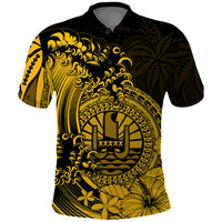 Polynesian Tahiti Island Polo Shirt The Wave of Water Gold LT9 Gold - Polynesian Pride