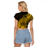 Polynesian Tahiti Island Raglan Cropped T Shirt The Wave of Water - Gold LT9 - Polynesian Pride