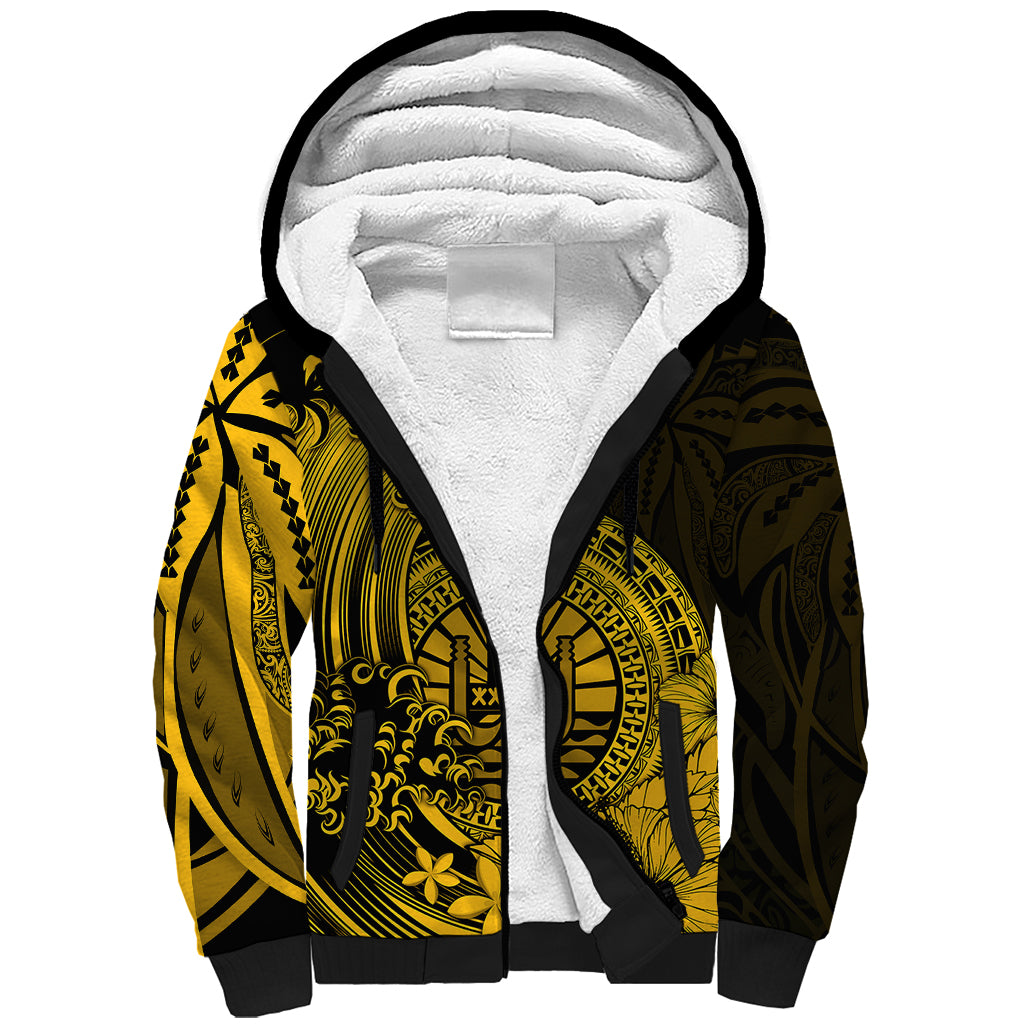 Polynesian Tahiti Island Sherpa Hoodie The Wave of Water - Gold LT9 Unisex Gold - Polynesian Pride