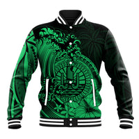 Polynesian Tahiti Island Baseball Jacket The Wave of Water - Green LT9 Unisex Green - Polynesian Pride