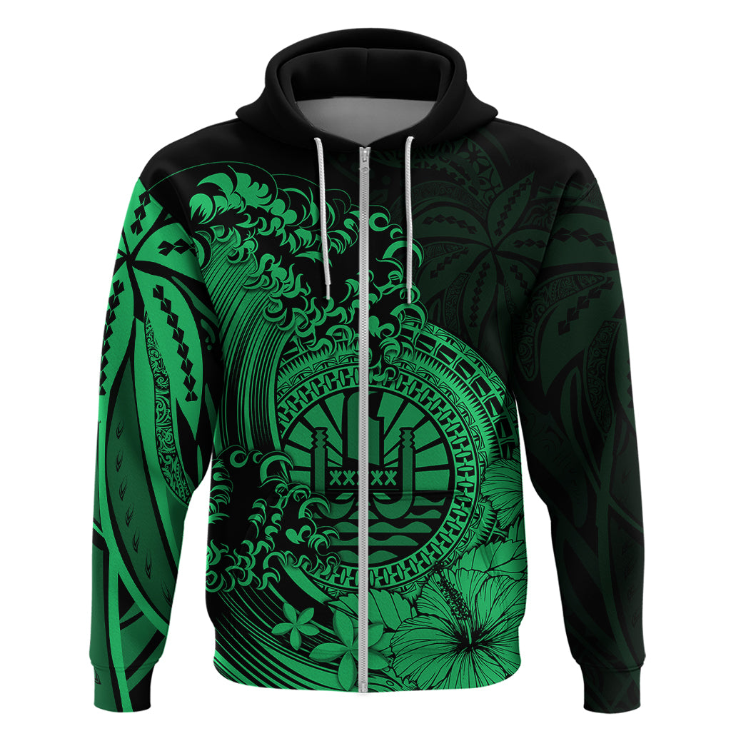Polynesian Tahiti Island Hoodie The Wave of Water Green LT9 - Polynesian Pride
