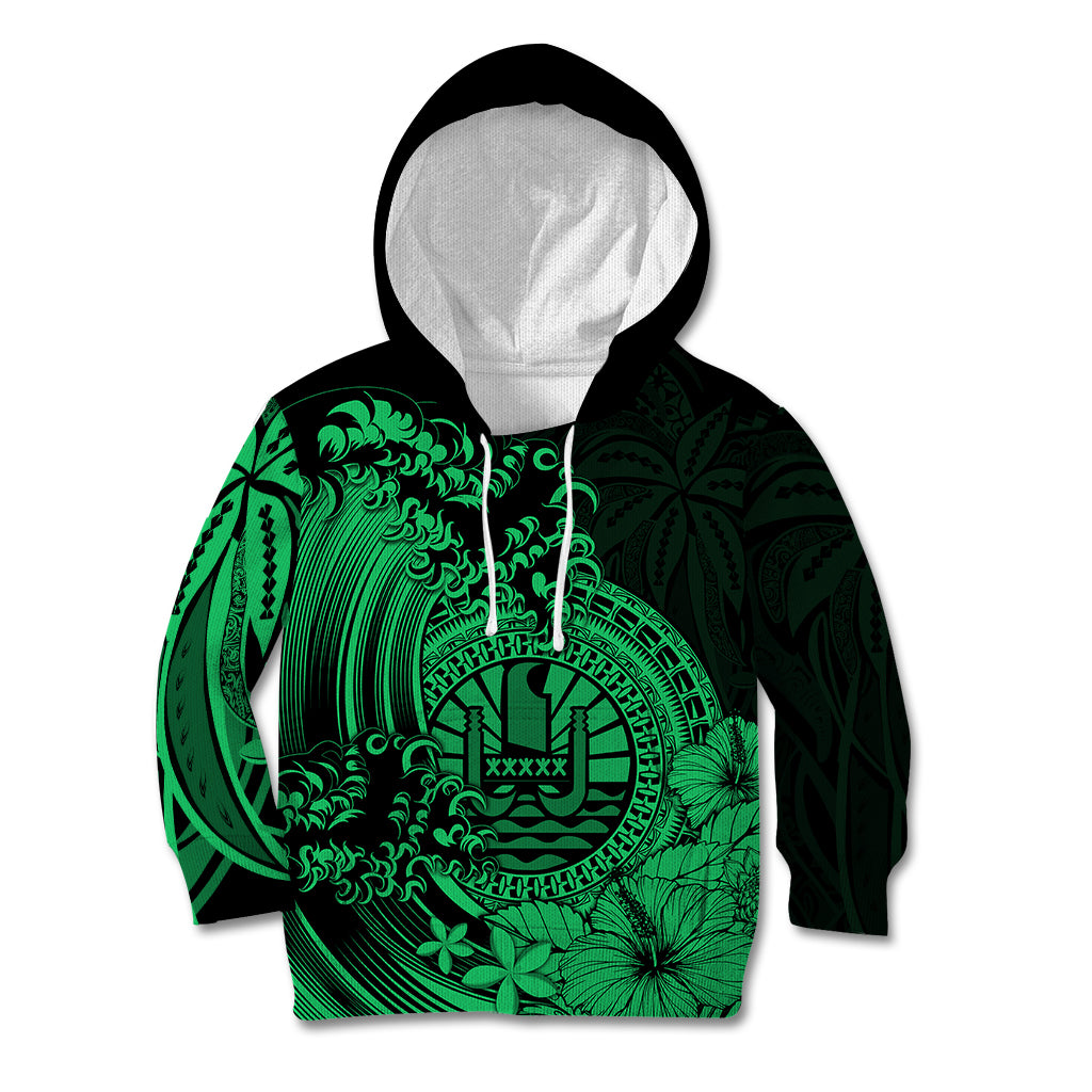Polynesian Tahiti Island Kid Hoodie The Wave of Water - Green LT9 Hoodie Green - Polynesian Pride