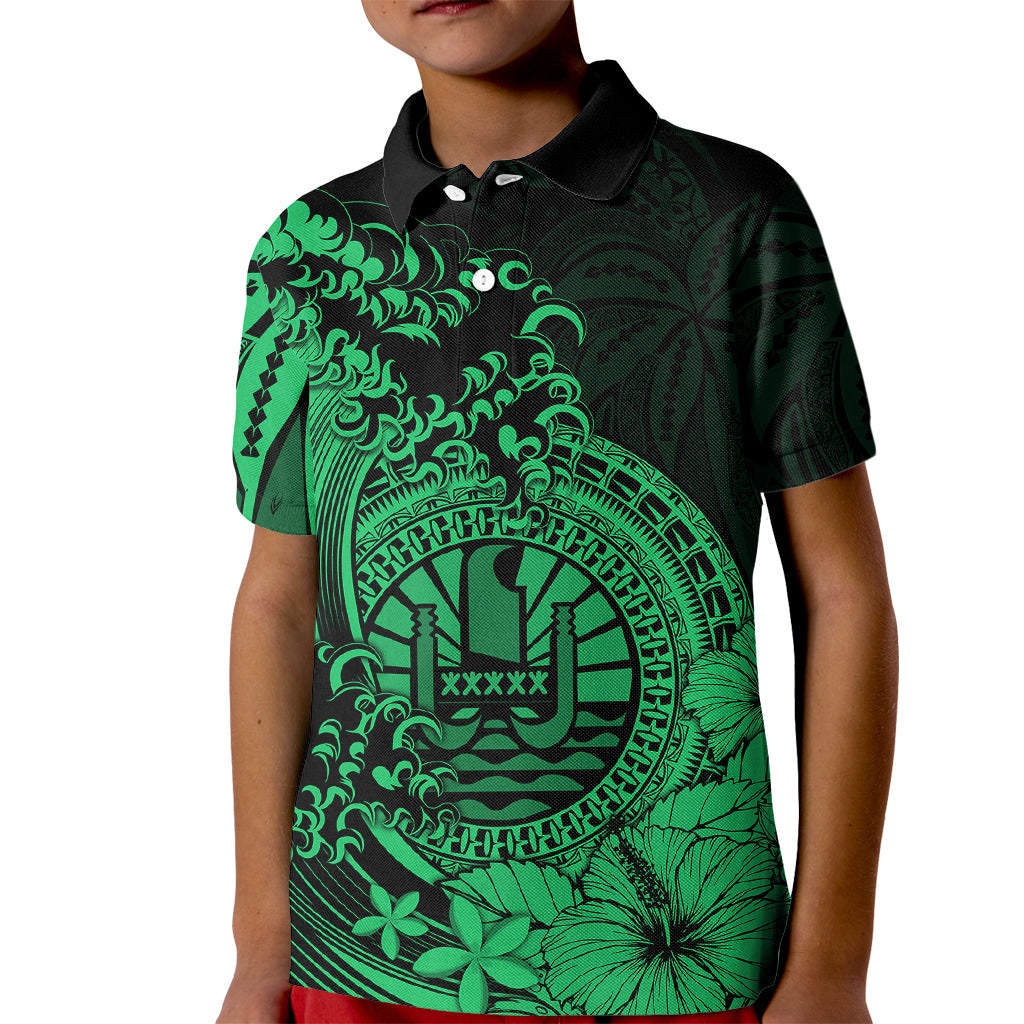 Polynesian Tahiti Island Kid Polo Shirt The Wave of Water - Green LT9 Kid Green - Polynesian Pride