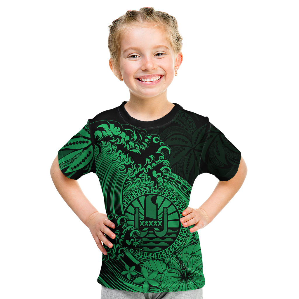 Polynesian Tahiti Island Kid T Shirt The Wave of Water - Green LT9 - Polynesian Pride