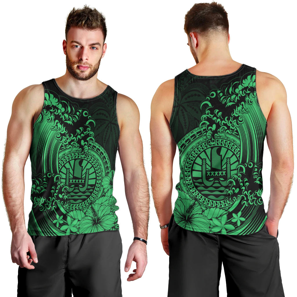 Polynesian Tahiti Island Men Tank Top The Wave of Water - Green LT9 - Polynesian Pride