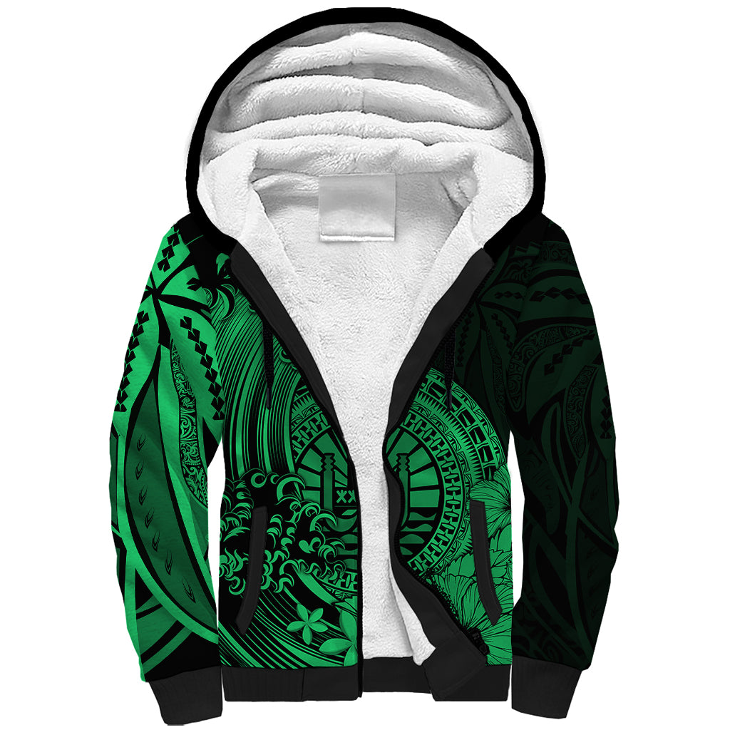 Polynesian Tahiti Island Sherpa Hoodie The Wave of Water - Green LT9 Unisex Green - Polynesian Pride
