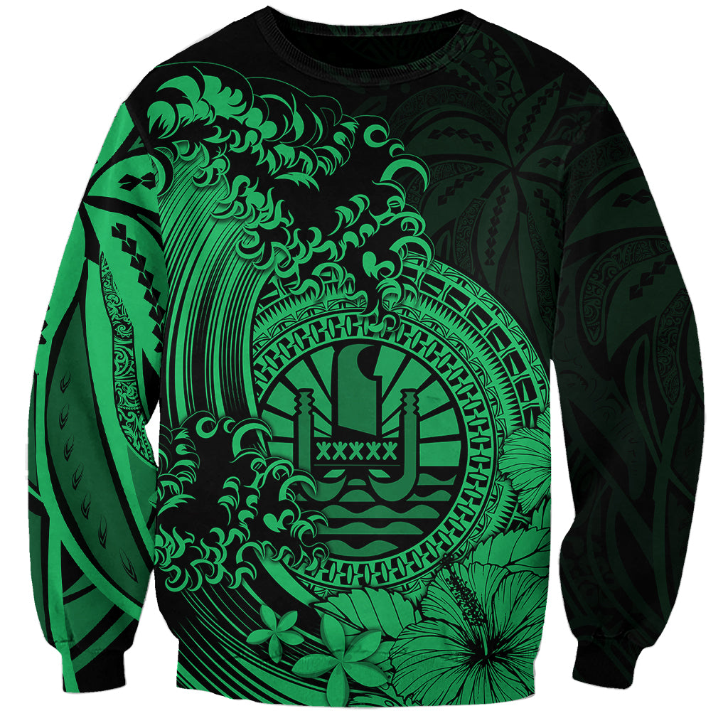 Polynesian Tahiti Island Sweatshirt The Wave of Water - Green LT9 Unisex Green - Polynesian Pride
