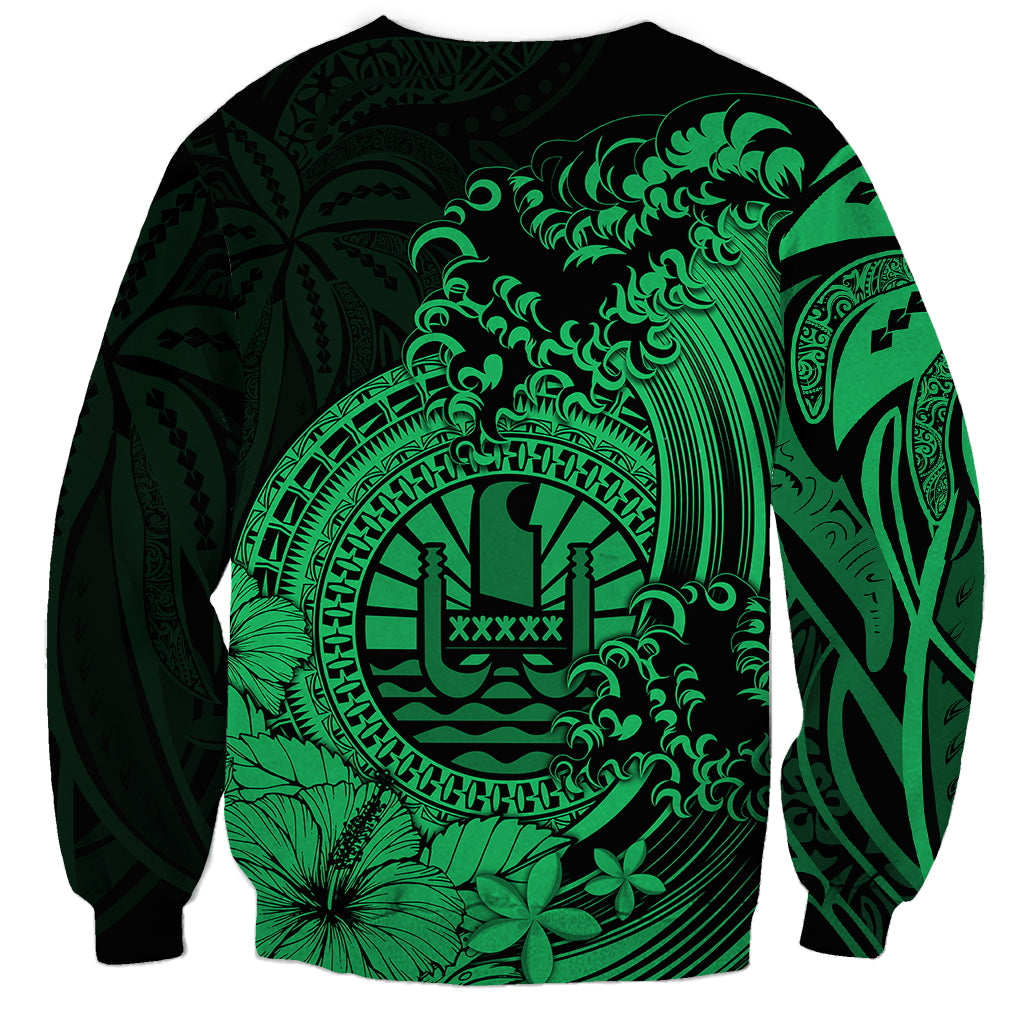 Polynesian Tahiti Island Sweatshirt The Wave of Water - Green LT9 - Polynesian Pride