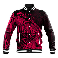 Polynesian Tahiti Island Baseball Jacket The Wave of Water - Pink LT9 Unisex Pink - Polynesian Pride