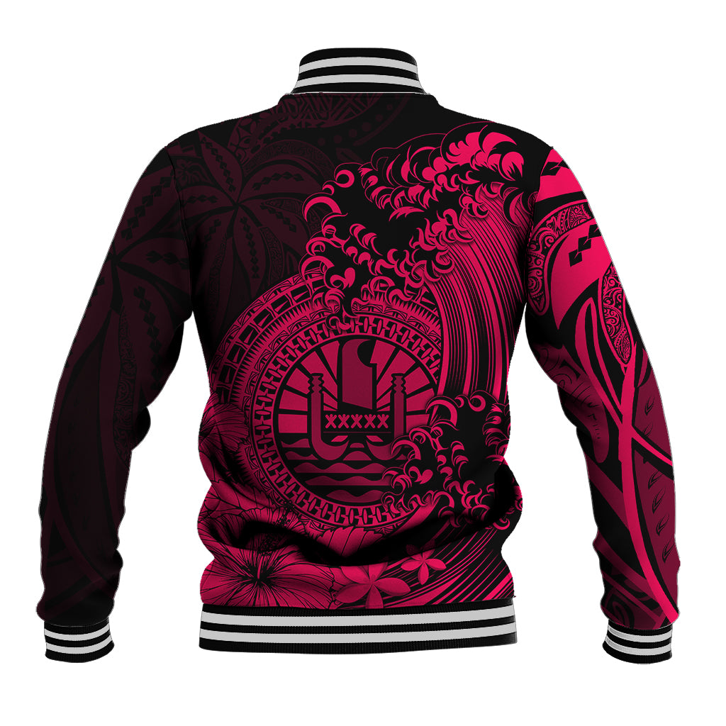 Polynesian Tahiti Island Baseball Jacket The Wave of Water - Pink LT9 - Polynesian Pride