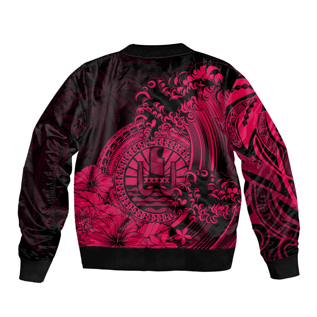 Polynesian Tahiti Island Bomber Jacket The Wave of Water - Pink LT9 - Polynesian Pride
