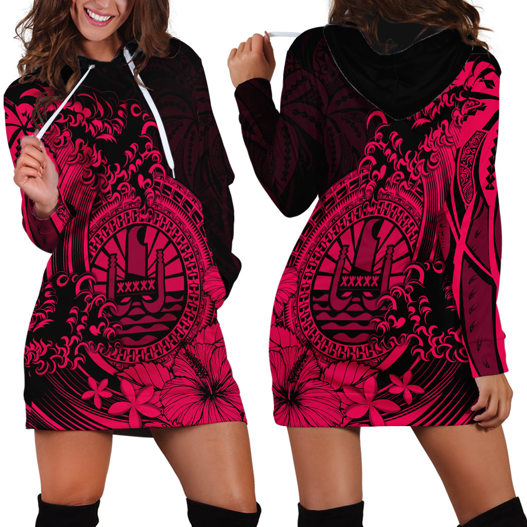 Polynesian Tahiti Island Hoodie Dress The Wave of Water - Pink LT9 Pink - Polynesian Pride