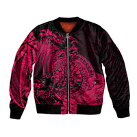 Polynesian Tahiti Island Sleeve Zip Bomber Jacket The Wave of Water - Pink LT9 Unisex Pink - Polynesian Pride